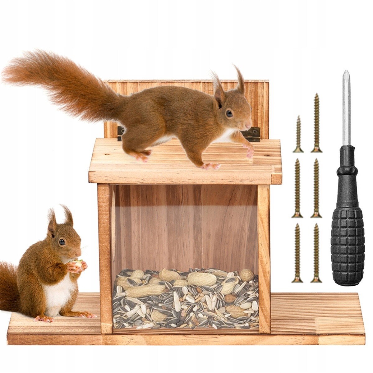 Dřevěné Krmítko S Akrylovým Víkem Pro Veverky, Montáž Na Stěnu