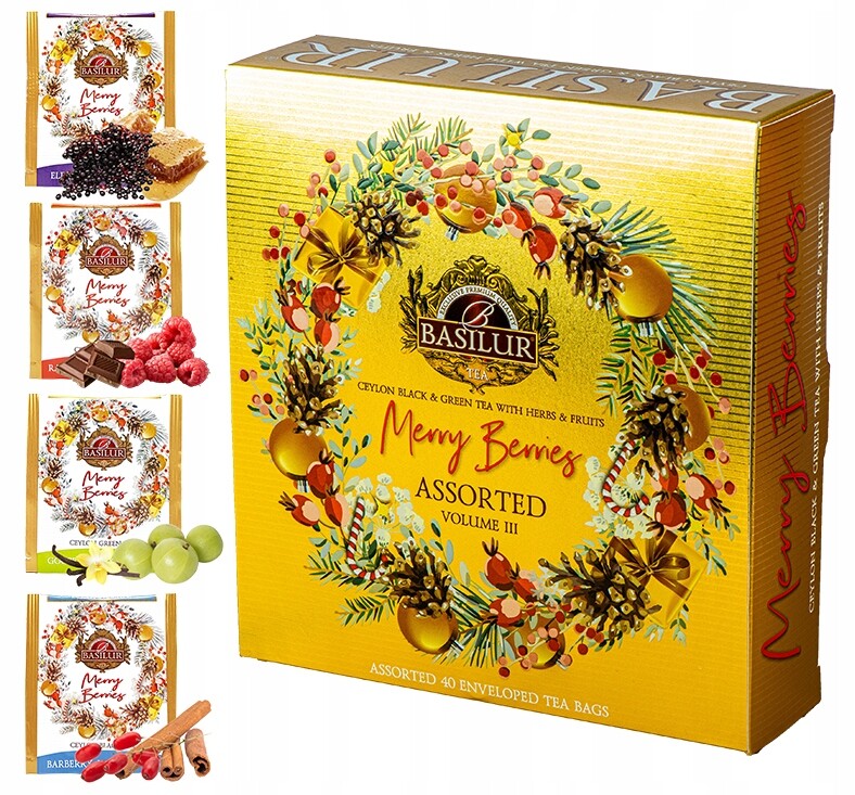 Sada vánočních čajů Dárek 4 Příchutě Basilur Merry Berries Vol III 40 ks