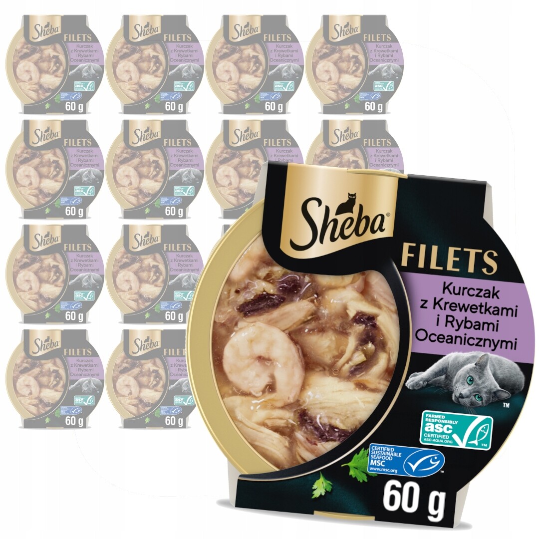 Sheba Filets 16x60g Mokré Krmivo Pro Kočky Kuřecí ryby Krevety v omáčce