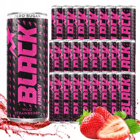 Black Energy Zero Sugar Wild Strawberry energetický nápoj kauce 24x250 ml