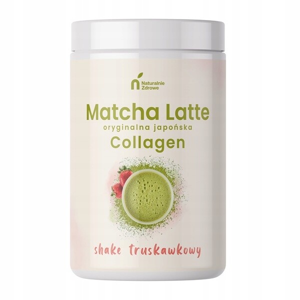 Naturalnie Zdrowe Matcha latte s kolagenem bez cukru jahoda prášek 410 g