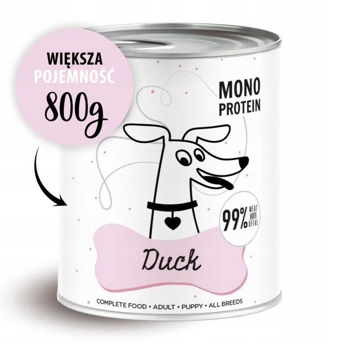 Paka Zwierzaka Pepe Duck mokré krmivo pro psy 99% kachna 6x800g