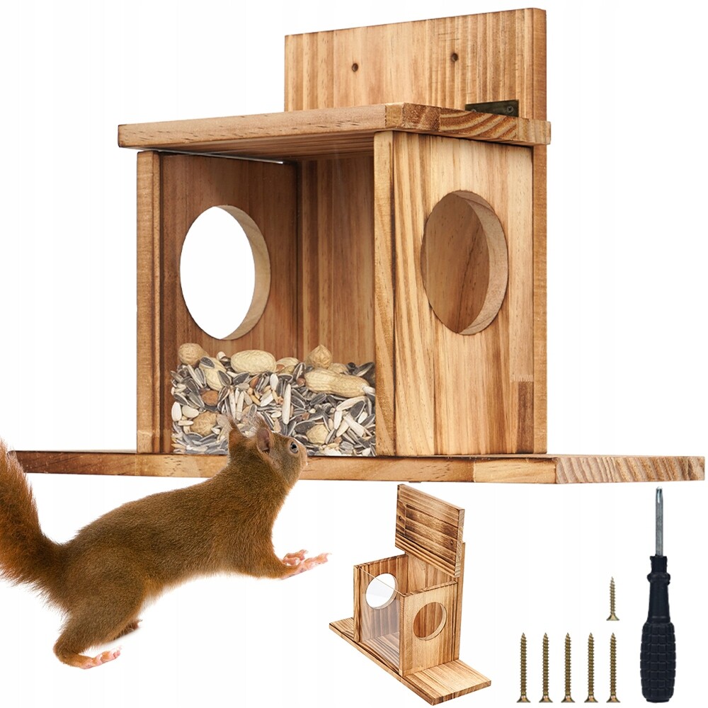 Dřevěný Domeček S Krmítkem Pro Veverky A Lesní Zvířata V Zahradě