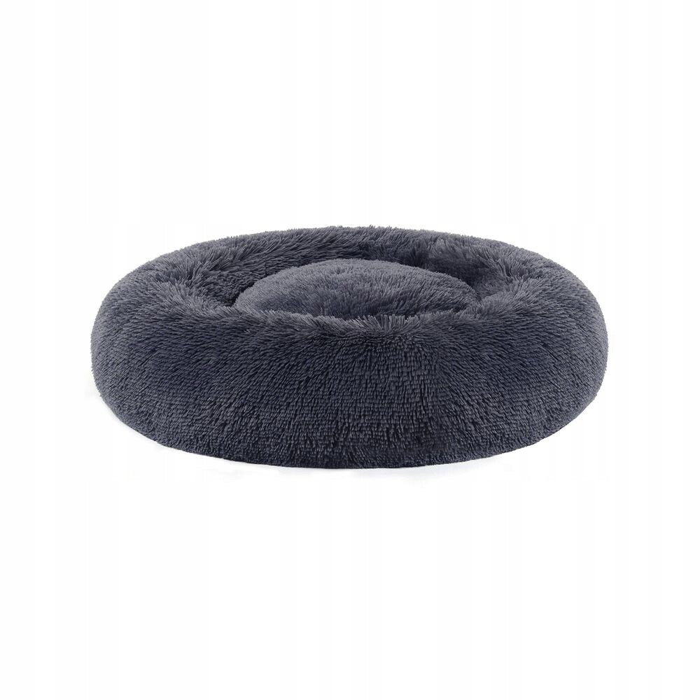 Pelíšek pro psa 70 cm kulatý, tmavě šedý – plyš, 4 cm Feandrea