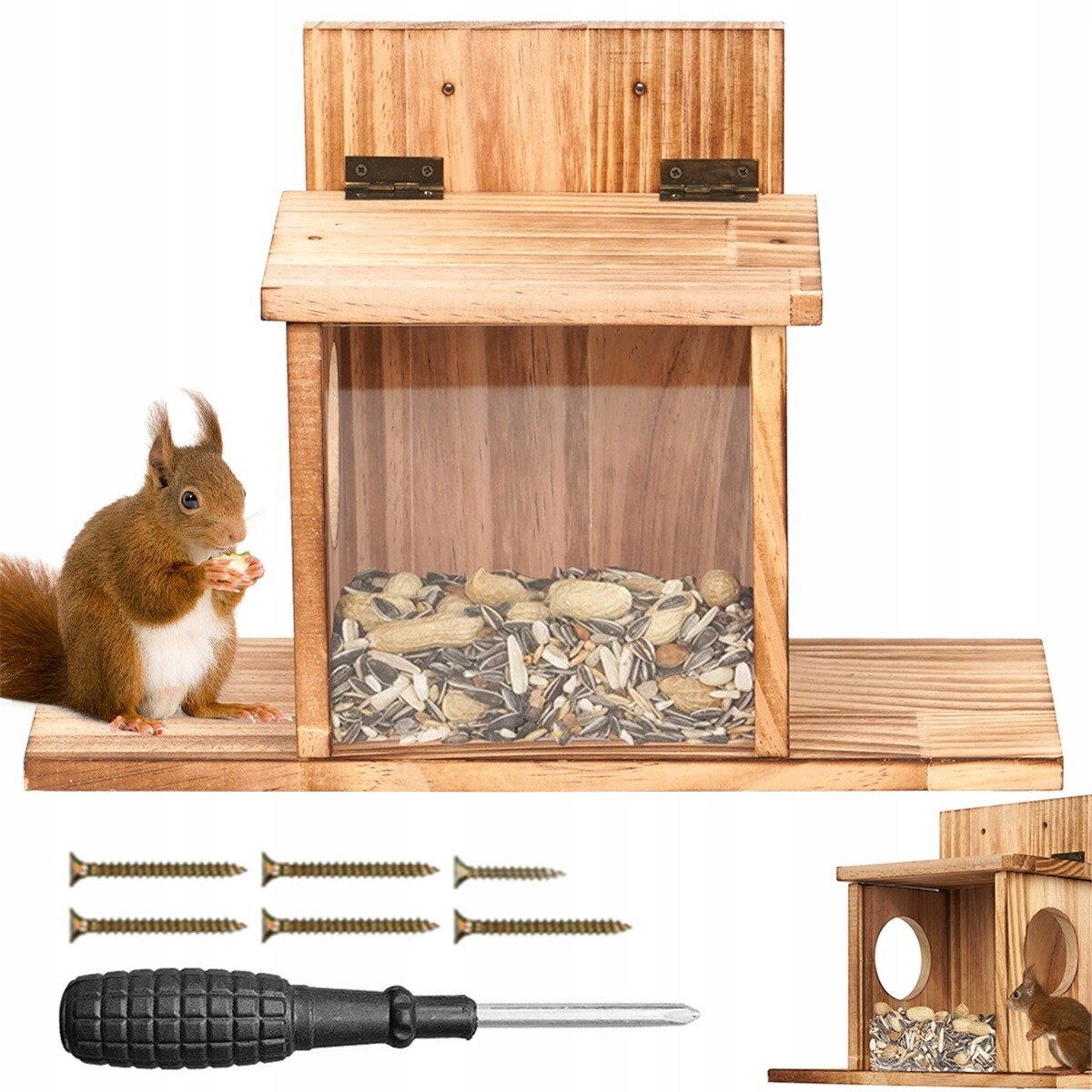 Krmítko Pro Veverky Z Borovice S Průhledným Uhlíkovým Oknem, Barva