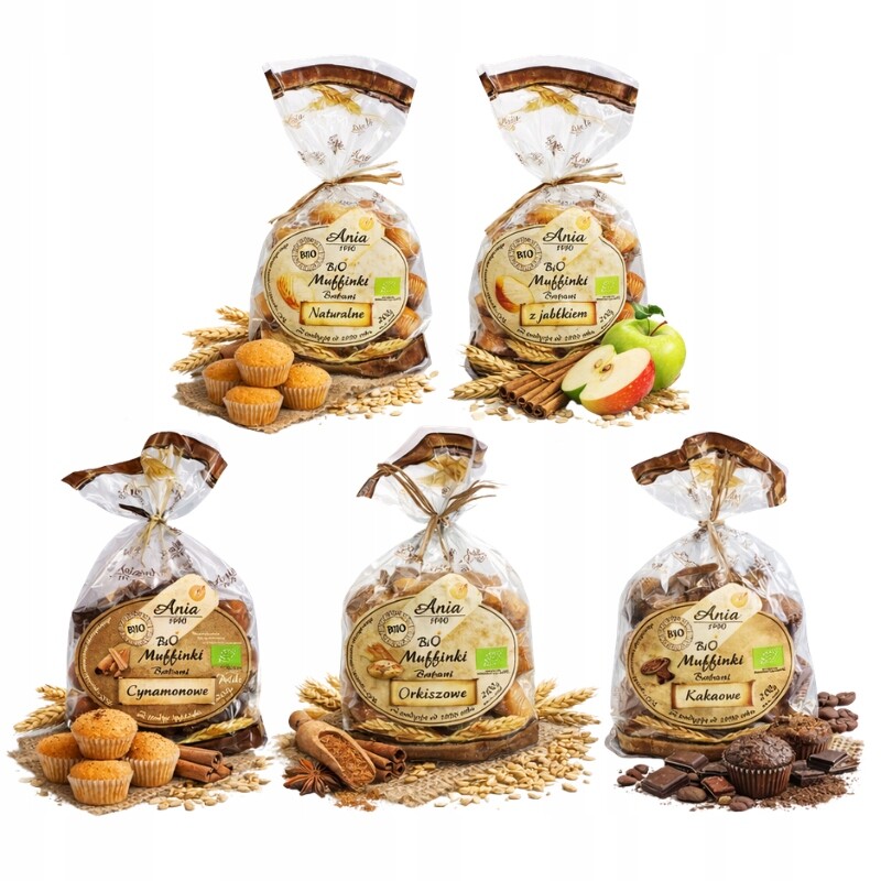 Ania Bio Muffiny Babuni Bábovky 200g 5 příchutí svačinka do snídaňové svačiny