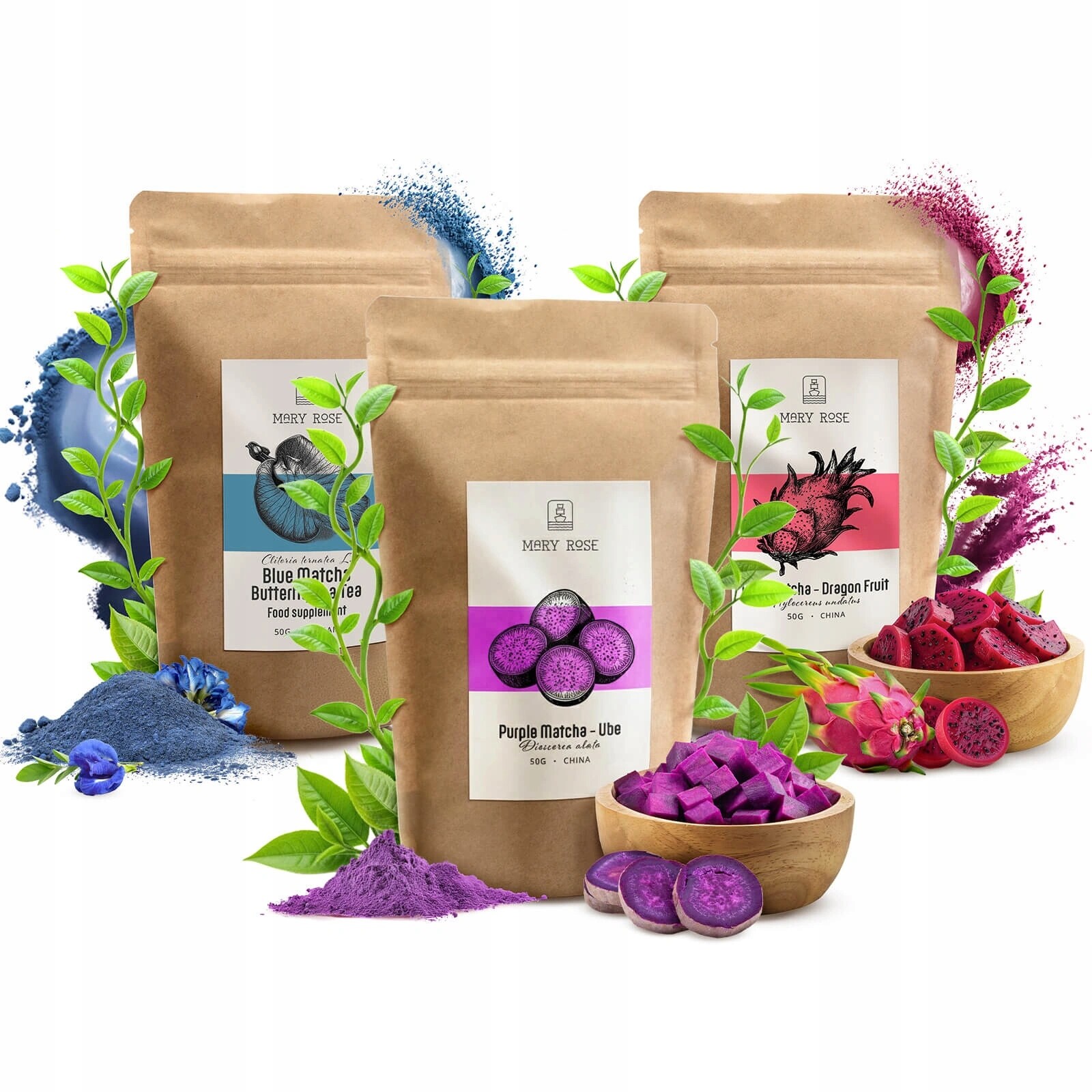 Sada Blue Matcha Pink Matcha Purple Matcha 3x50g Barevné Matcha