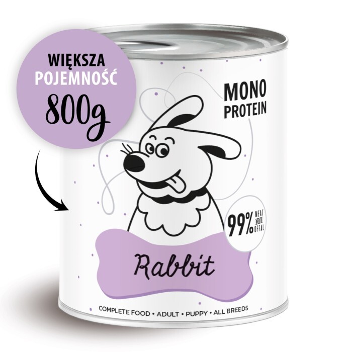 Paka Zwierzaka Pepe Rabbit vlhké krmivo pro psy 99% králík 6x800g