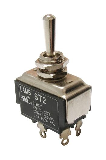 E-Switch St2W6D00. Toggle Switch, Dpdt, 20A, 125 Vac, Panel