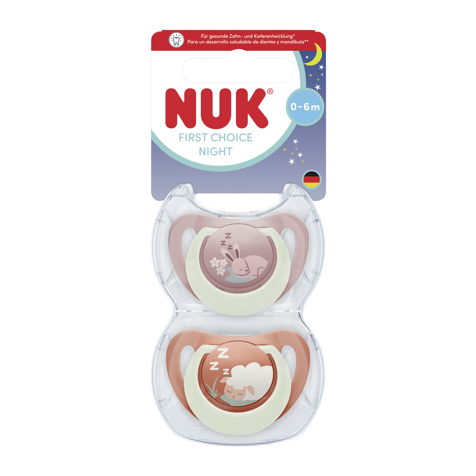 NUK Dudlík First Choice Night BUNNY/SHEEP 0-6m 2 ks