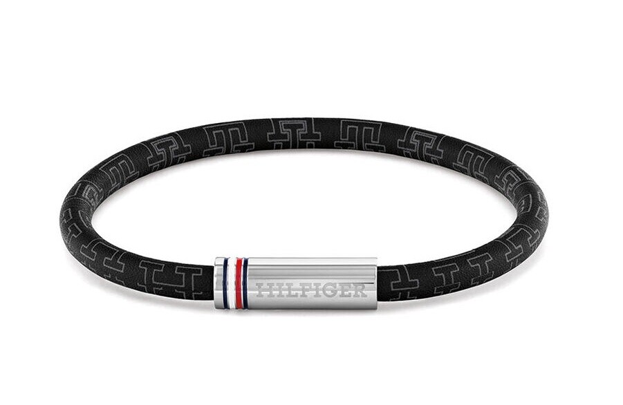 Tommy Hilfiger Černý pánský náramek z umělé kůže Printed Cord 2790704