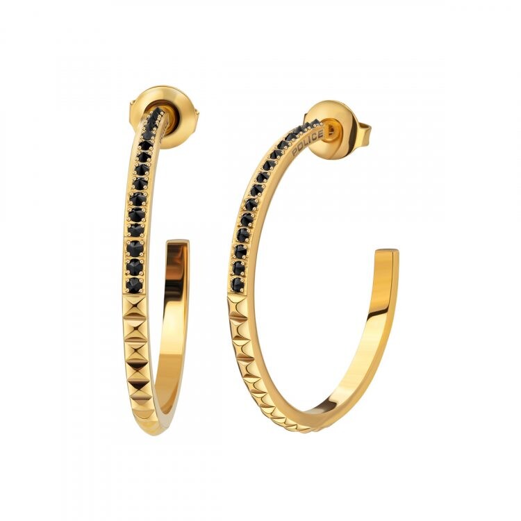 Police Pozlacené kruhové náušnice s černými krystaly PEJLE2010511