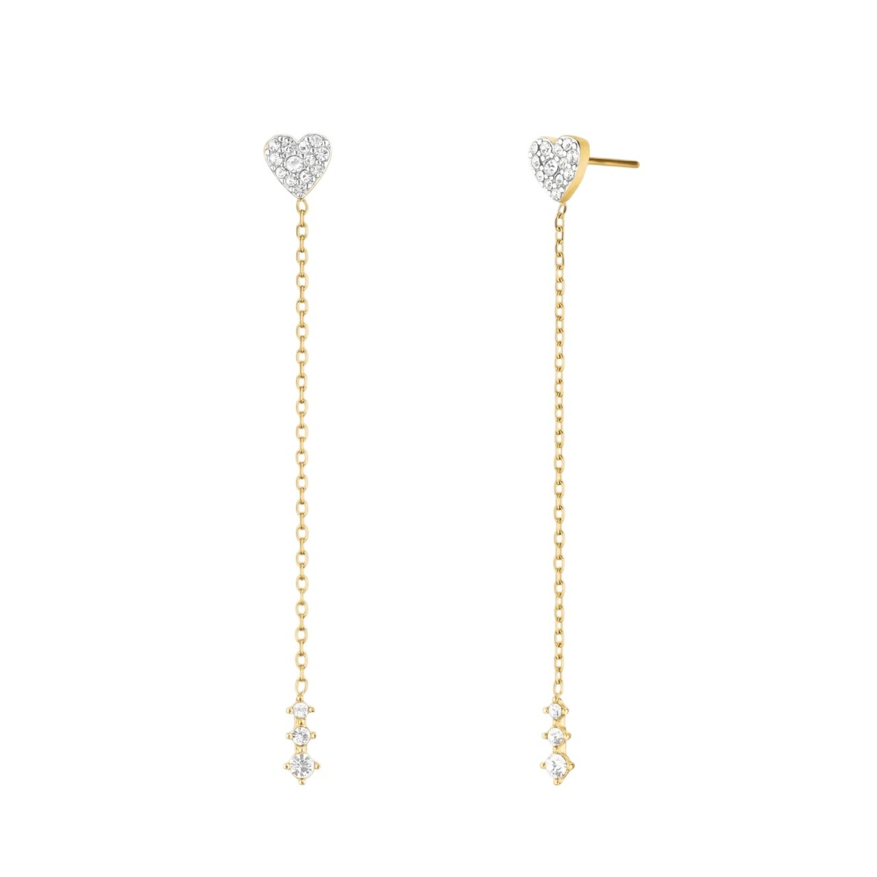 Rosefield Dlouhé pozlacené náušnice Srdíčka s krystaly JEHLG-J1277
