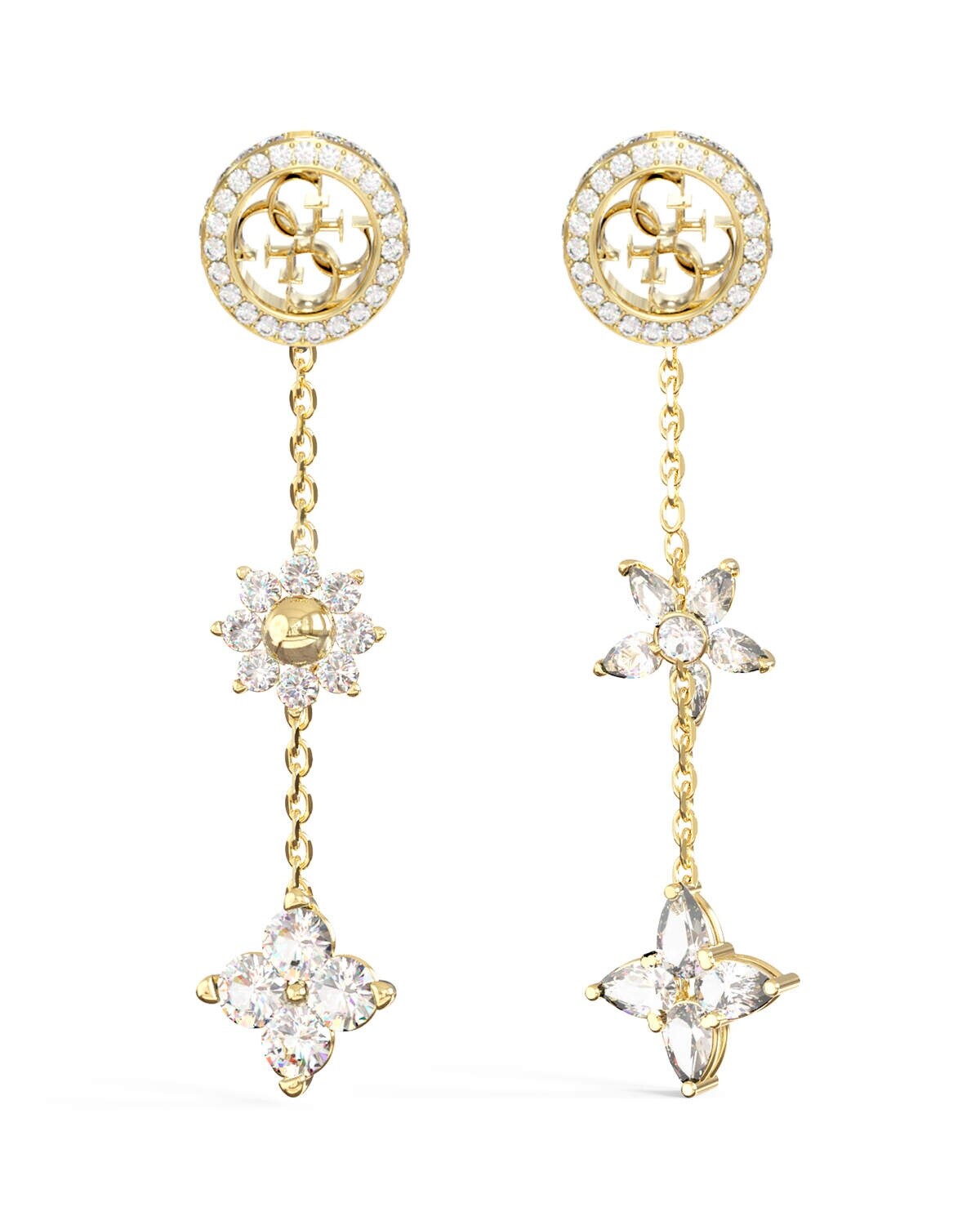 Guess Pozlacené visací náušnice Květiny Secret Garden JUBE06036JWYGT/U