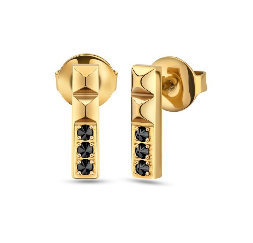 Police Pozlacené náušnice Tyčinky s černými krystaly PEJLE2010501