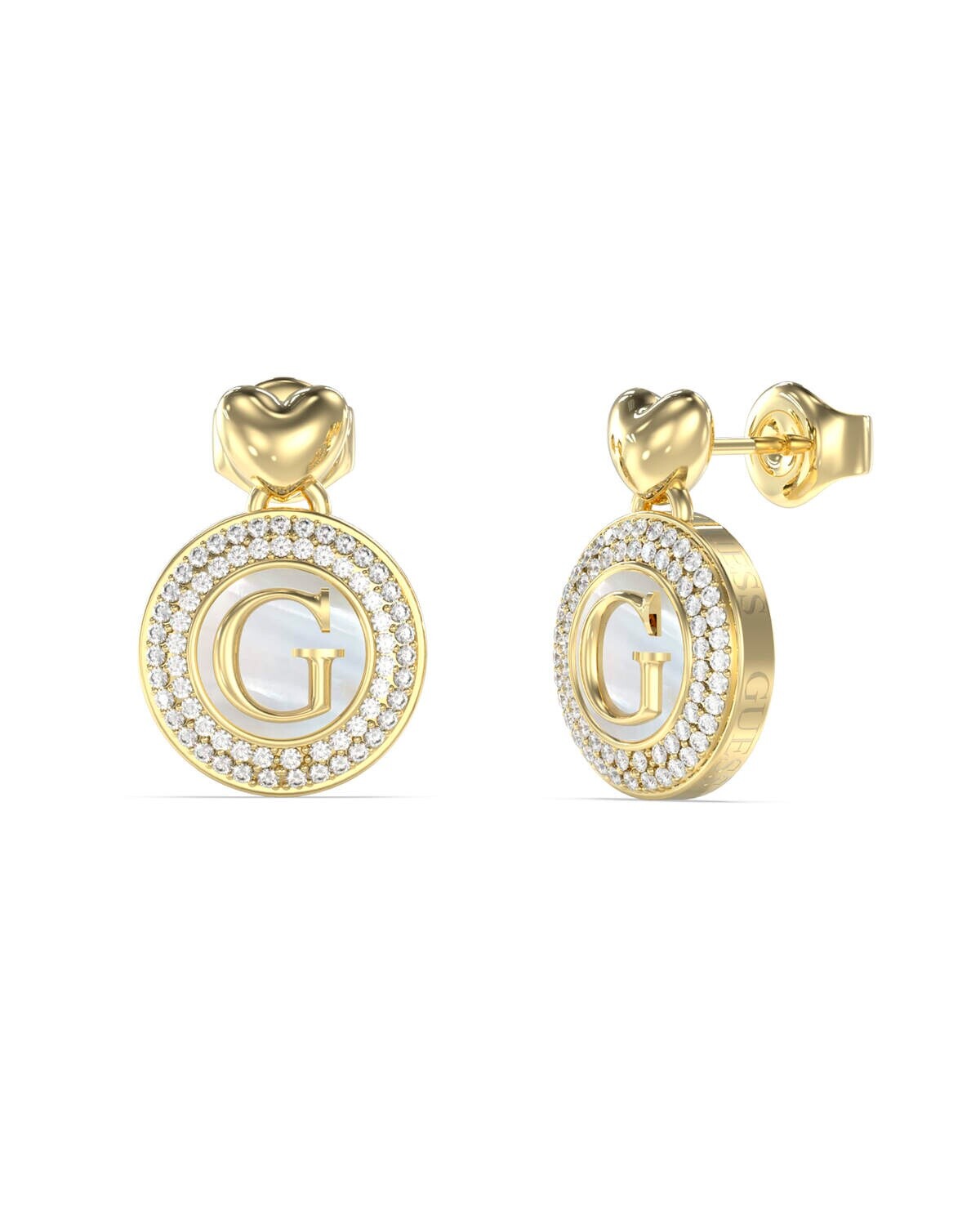 Guess Pozlacené visací náušnice G Talisman JUBE06203JWYGT/U