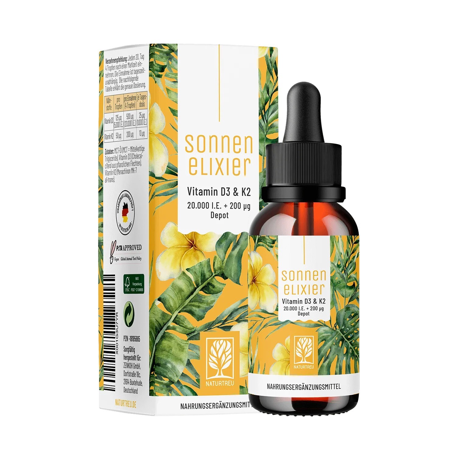 Naturtreu Sluneční elixír Vitamin D3 a K2 MK7 vegan kapky 30 ml