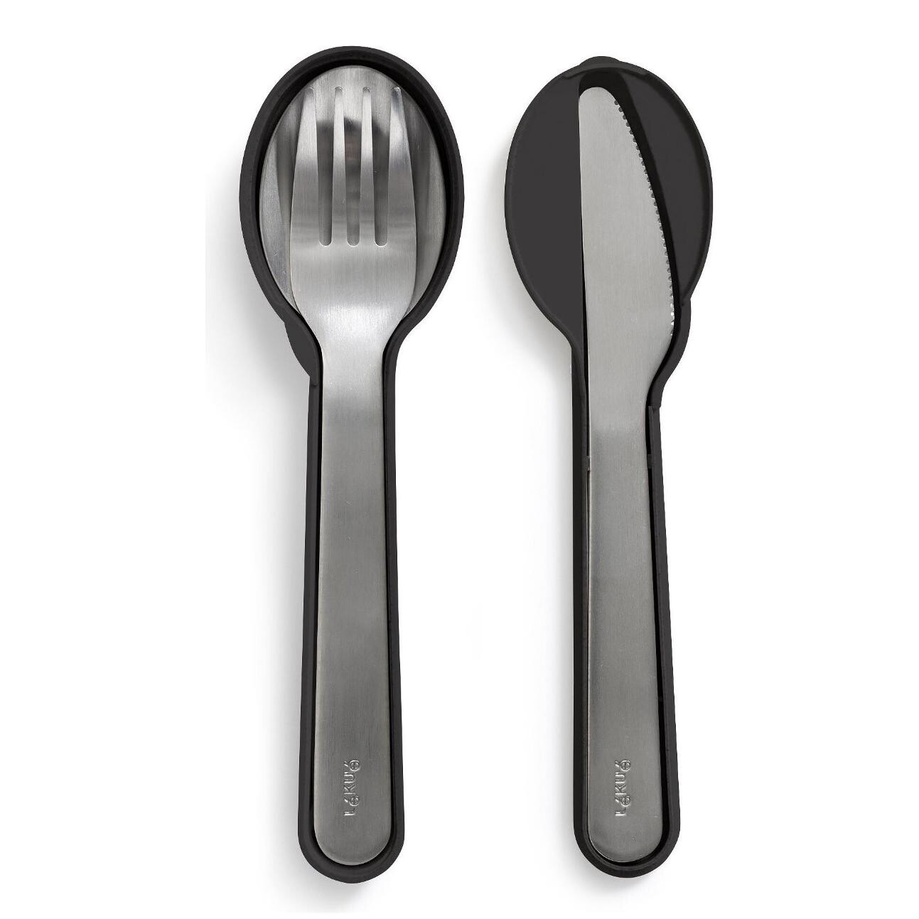 Sada cestovních příborů, sada 3 ks, černá, nerezová ocel, Lékué