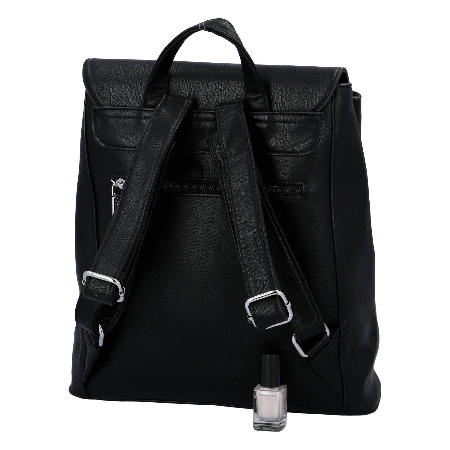 Pěkný dámský koženkový batůžek s kožešinovou bambulí Nora, černá