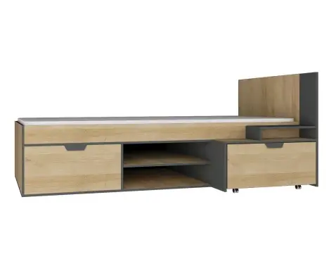 Postel s úložnými prostory Nemo, 90x200 cm, dub/grafit