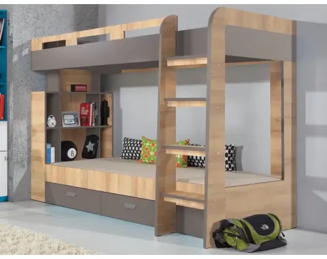 Dvoupatrová postel se zásuvkami Nemo 90x200 cm, dub/grafit