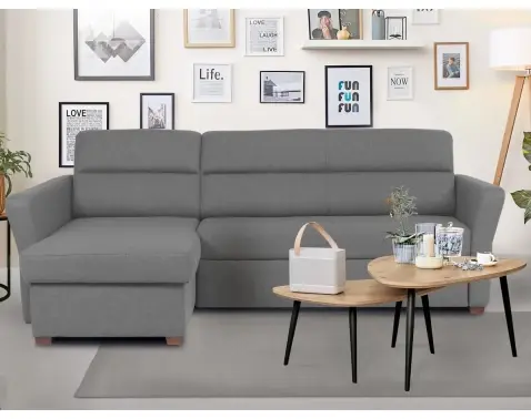 Rohová sedací souprava Flavia, kouřově šedá látka, levý roh