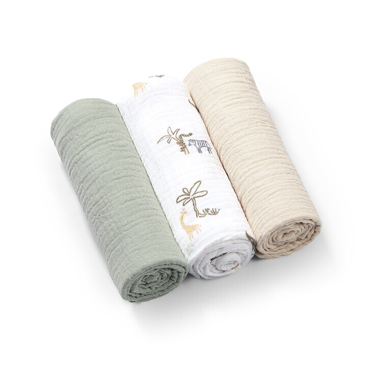 BABYONO Pleny mušelínové Super Soft 3 ks, Green 70 x 70 cm