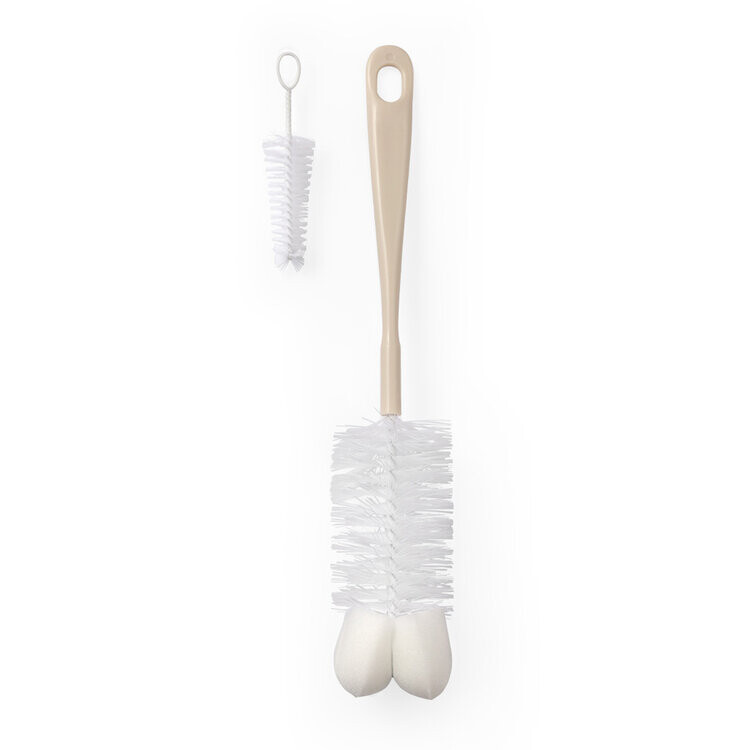 BABYONO Kartáč na kojenecké lahve s mini kartáčkem Beige