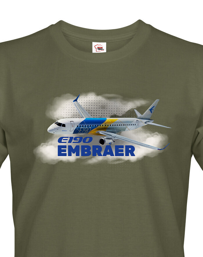 Pánské tričko s potiskem Emraber E190 tričko pro milovníky letounů