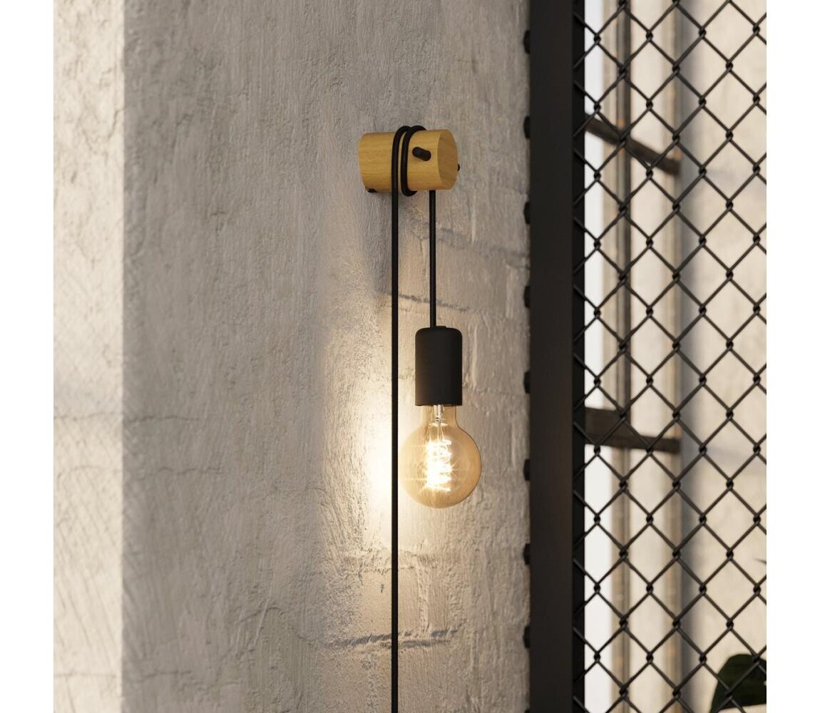 Eglo 43898 - Nástěnná lampa BUDDON 1xE27/13W/230V černá/béžová 43898