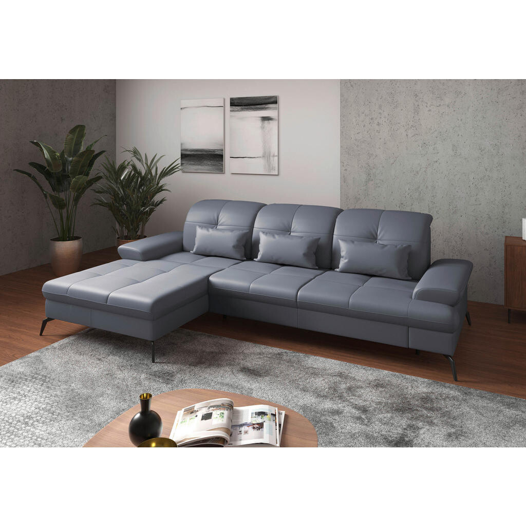 Sit & More ROHOVÁ SEDAČKA, textil, kůže, šedomodrá