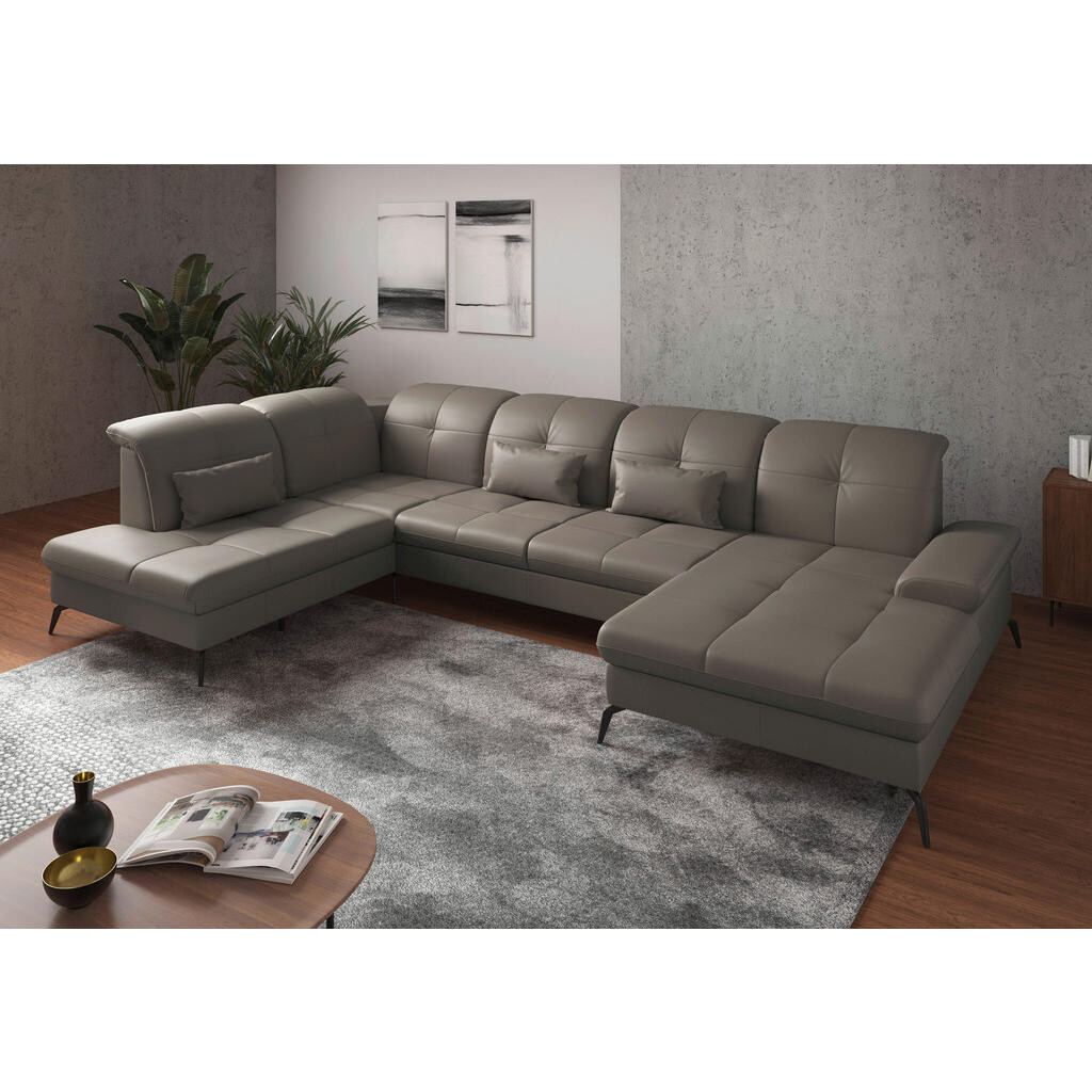 Sit & More SEDACÍ SOUPRAVA, textil, kůže, šedá