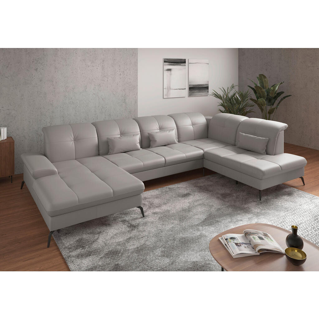 Sit & More SEDACÍ SOUPRAVA, textil, kůže, světle šedá