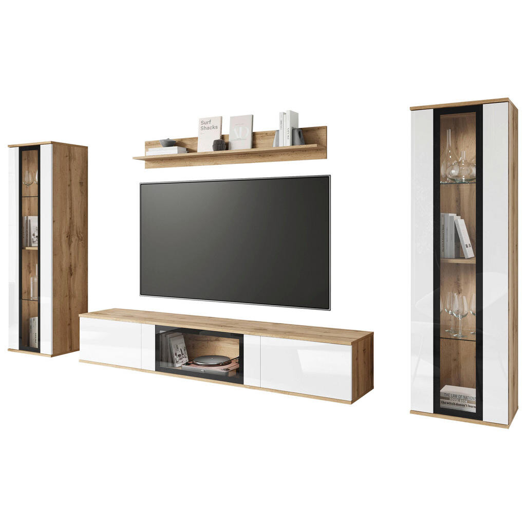 Livetastic OBÝVACÍ STĚNA, dub wotan, vysoce lesklá bílá