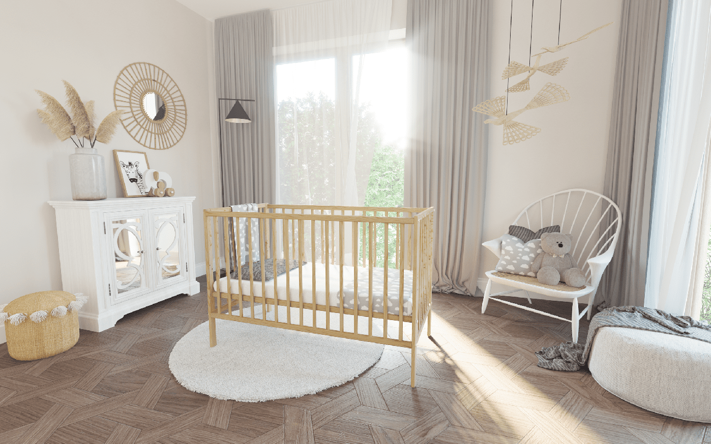 AS Dětská masivní postýlka Bobík 120 x 60 cm – Přírodní se spouštěcím bokem