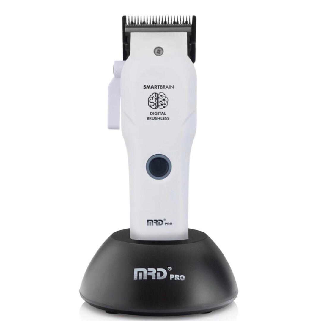 MRD PRO SmartBrain BRUSHLESS Super Torque Motor Clipper - profesionální střihací strojek + M22 - olej na mazání, 200 ml WHITE - bíly