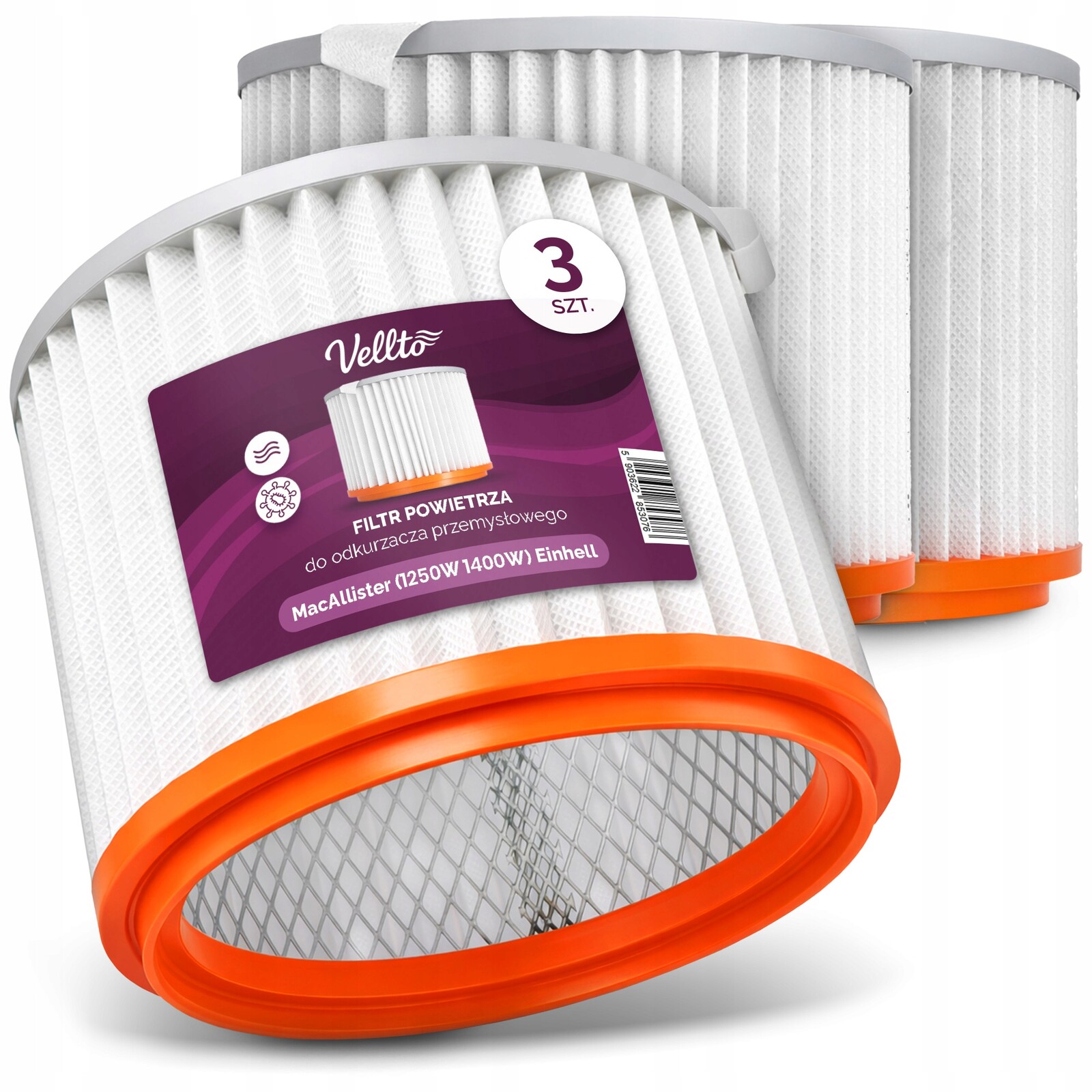 3x Filtr pro vysavače Macallister 1400 1250 Einhell As 1100 Bt-vc 1250 Graphite Em-v