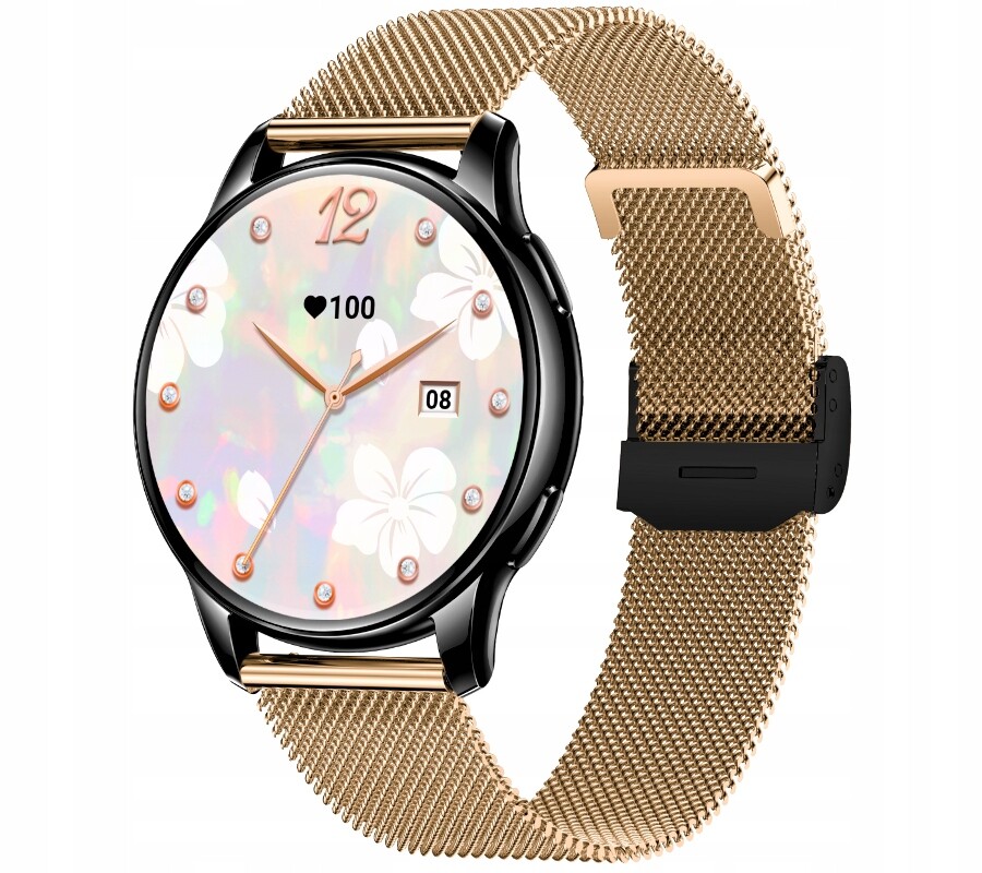 chytré hodinky Rubicon RNCF30 černá obálka/růžové zlato mesh/černá spona