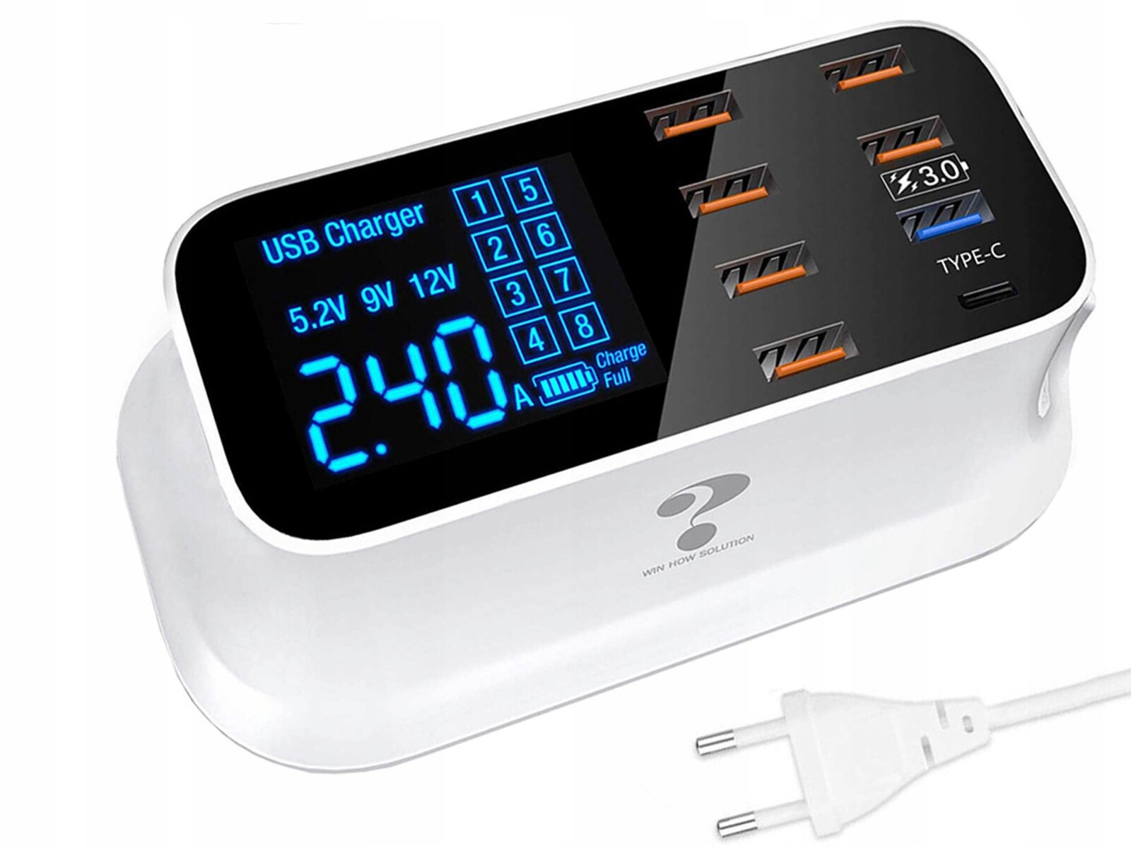 Rychlá síťová nabíječka LCD 8x Usb A C Qc 3.0 Nabíjecí stanice pro telefon