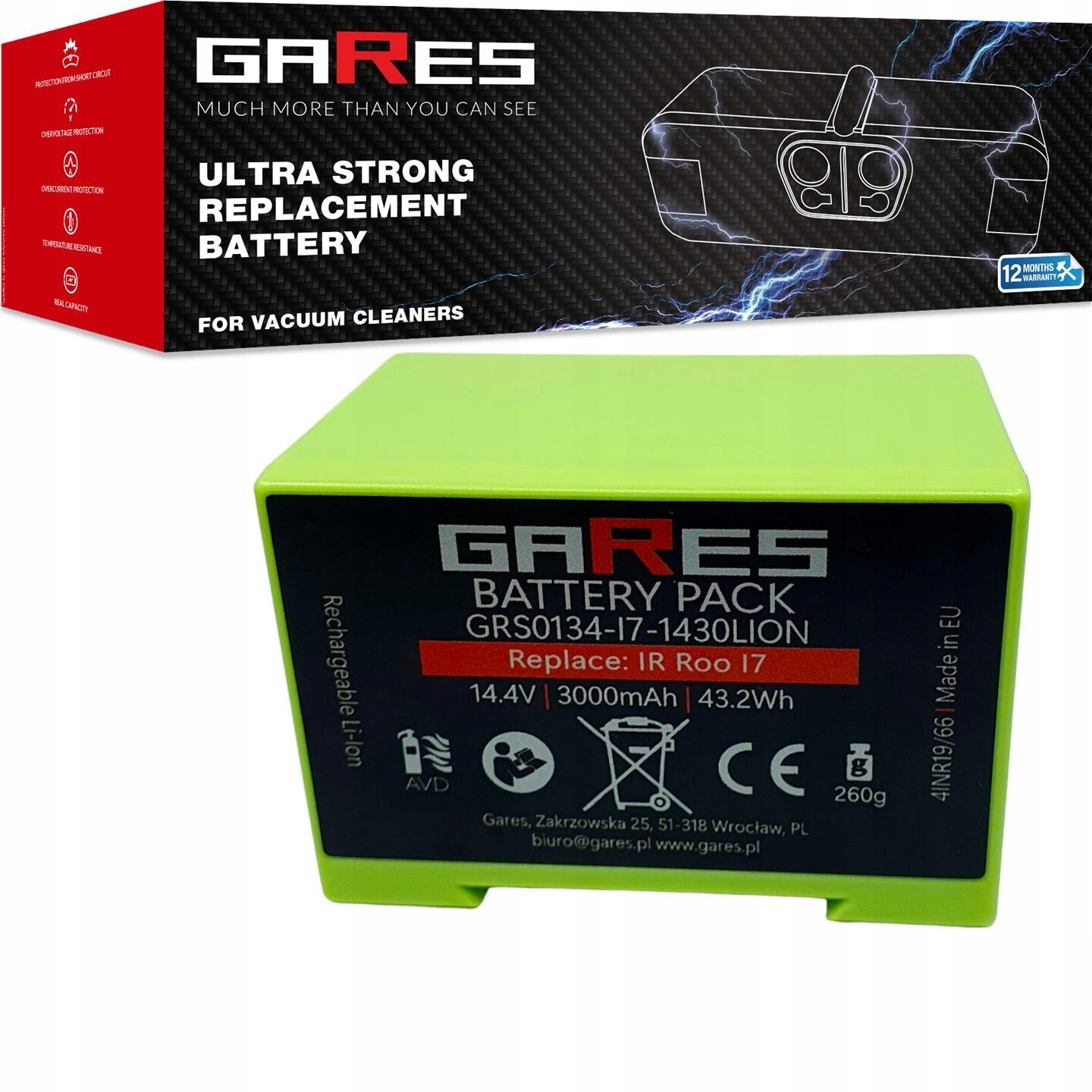 Akumulátor Gares pro iRobot Roomba i7 i7+ i3 i3+ i4 i4+ 4624864 14,4V 3,0Ah