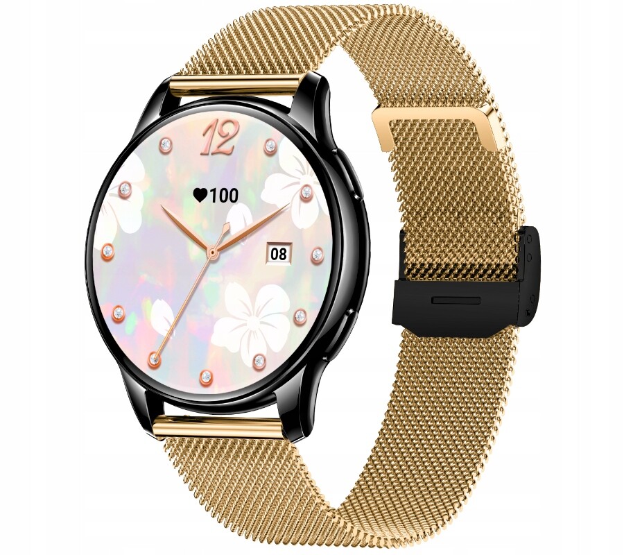 chytré hodinky Rubicon RNCF30 černá obálka/zlatý mesh/černá spona