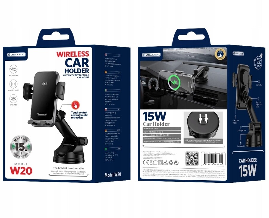 Jellico držák do auta s bezdrátovým nabíjením W20 15W Černý