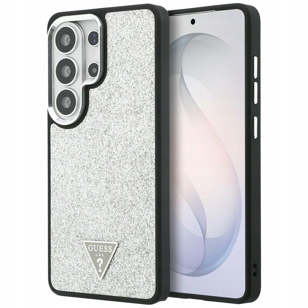 Pouzdro Guess Fixed Glitter Triangle MagSafe pro Samsung Galaxy S26 Ultra stříbrné