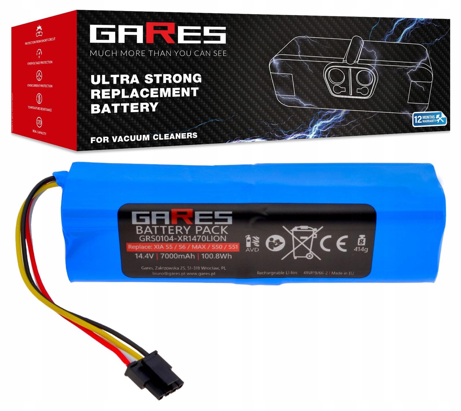 Akumulátor Gares pro Xiaomi Roborock S50 S51 S55 S502-00 S552 14,4V 7,0Ah