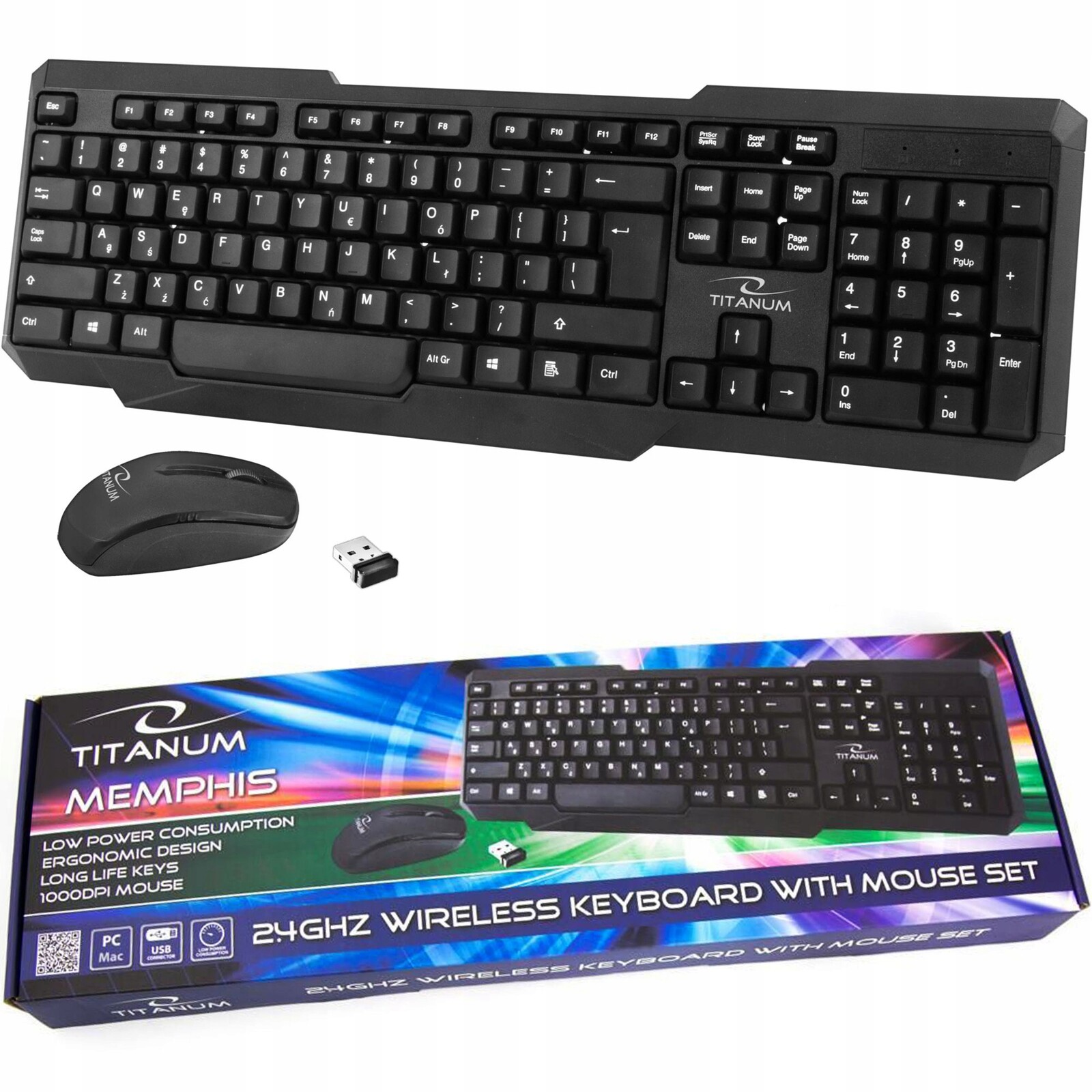 Sada klávesnice a myši Titanum černá