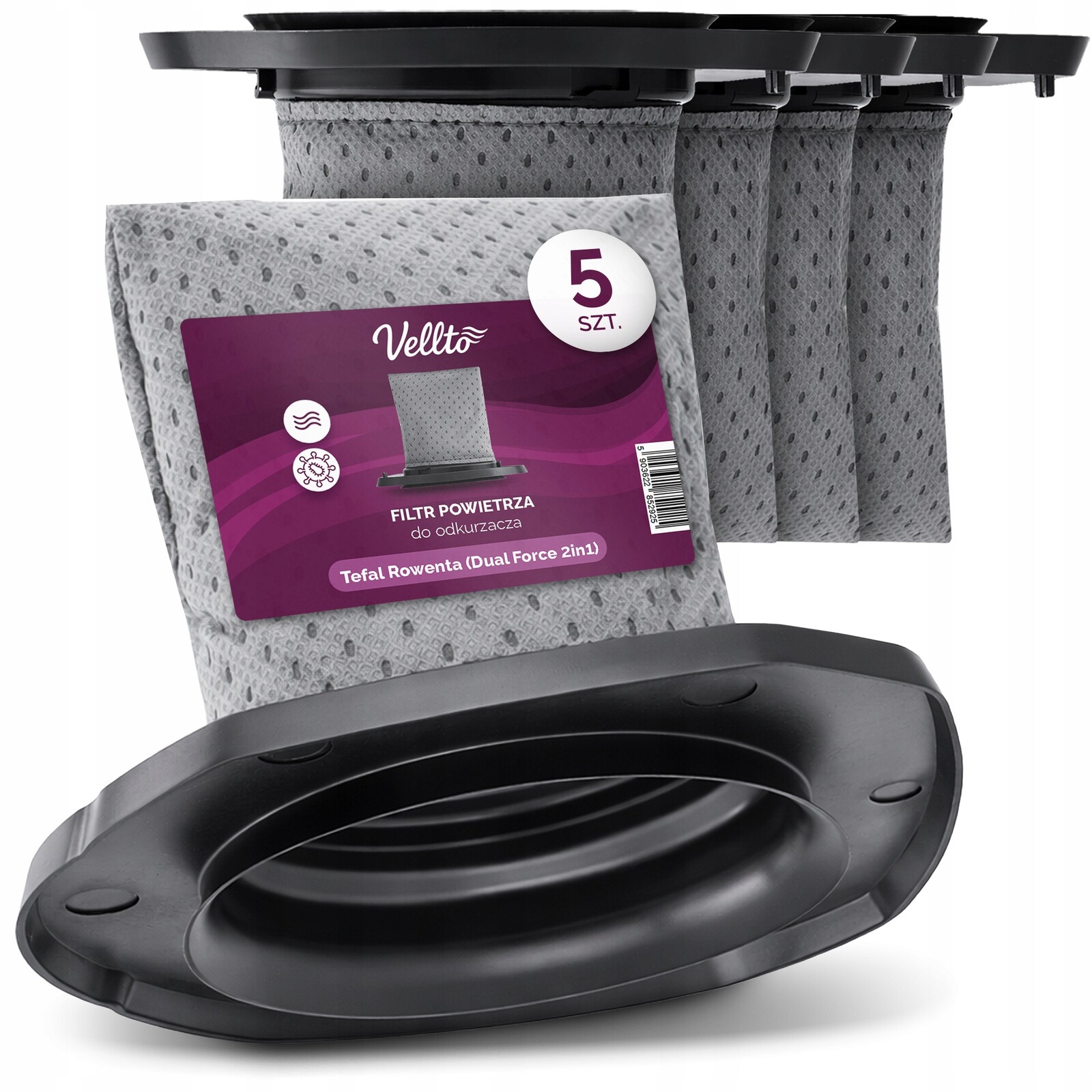 5x Vzduchový filtr pro Tefal Rowenta Dual Force 2v1 RH6753 TY6737WH Em-v