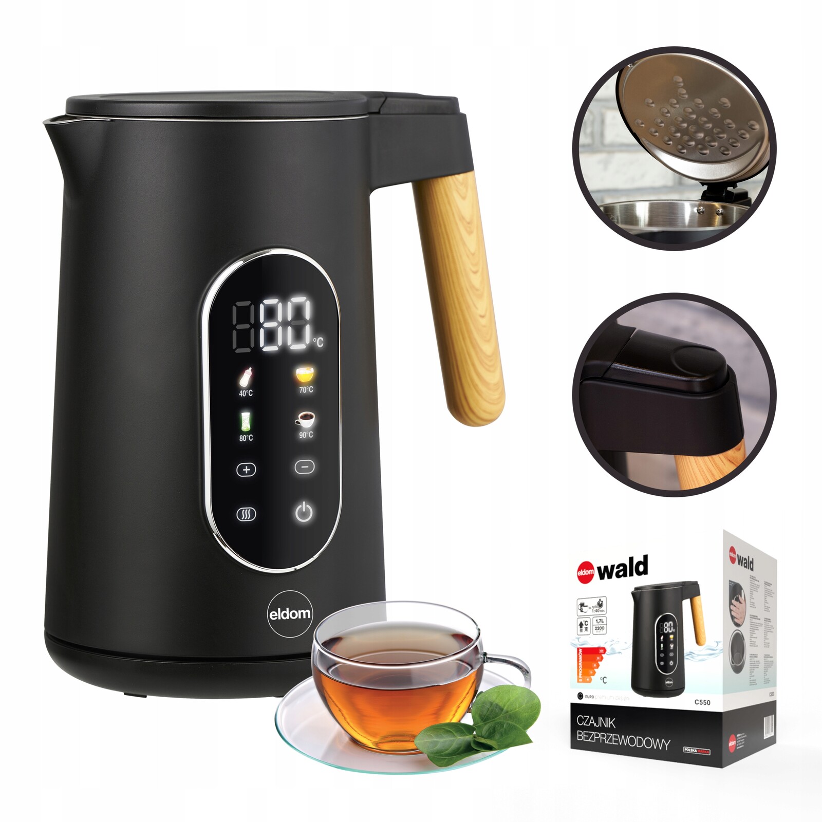 Elektrická varná konvice Eldom C550 2200 W 1,7 l černá