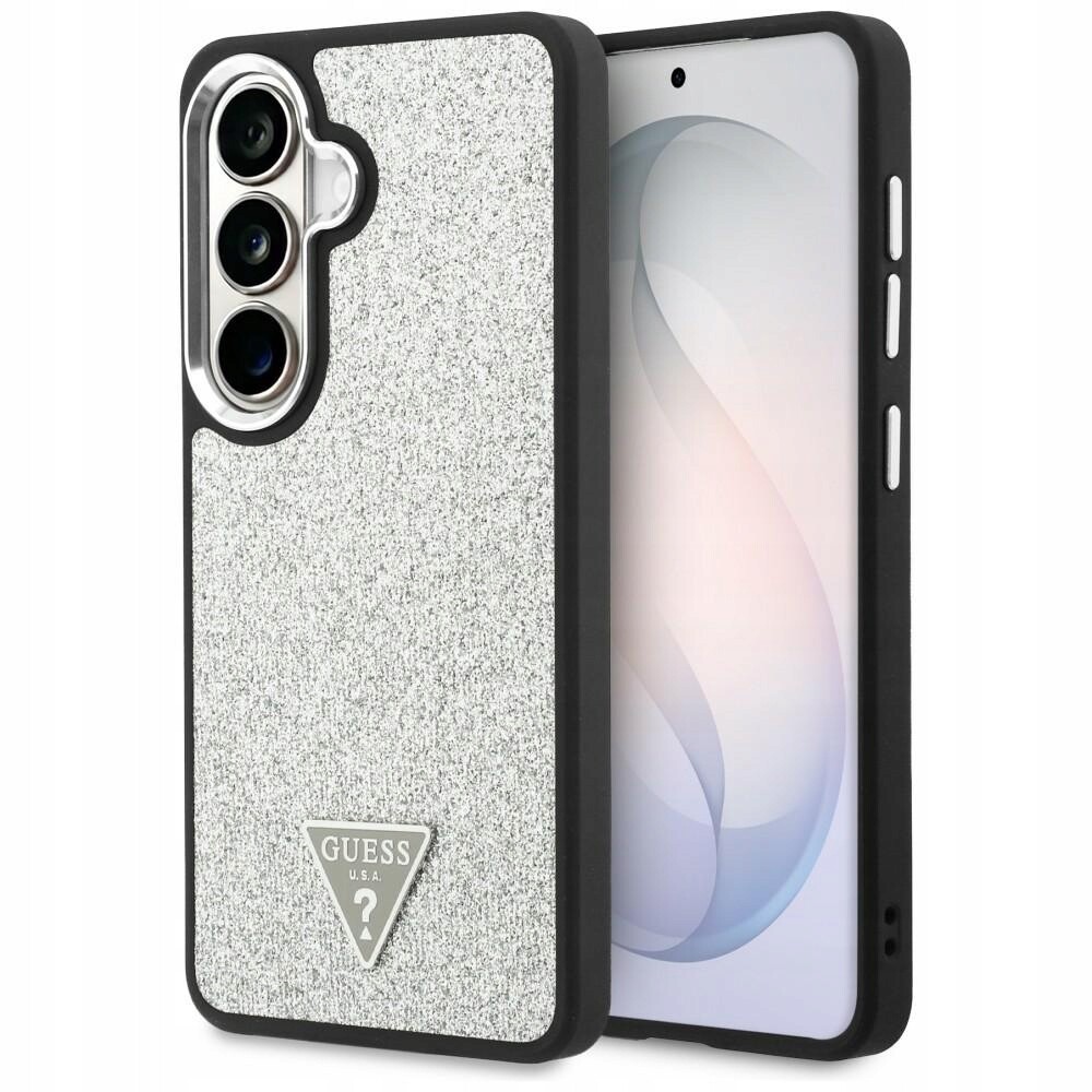 Pouzdro Guess Fixed Glitter Triangle MagSafe pro Samsung Galaxy S26 stříbrné