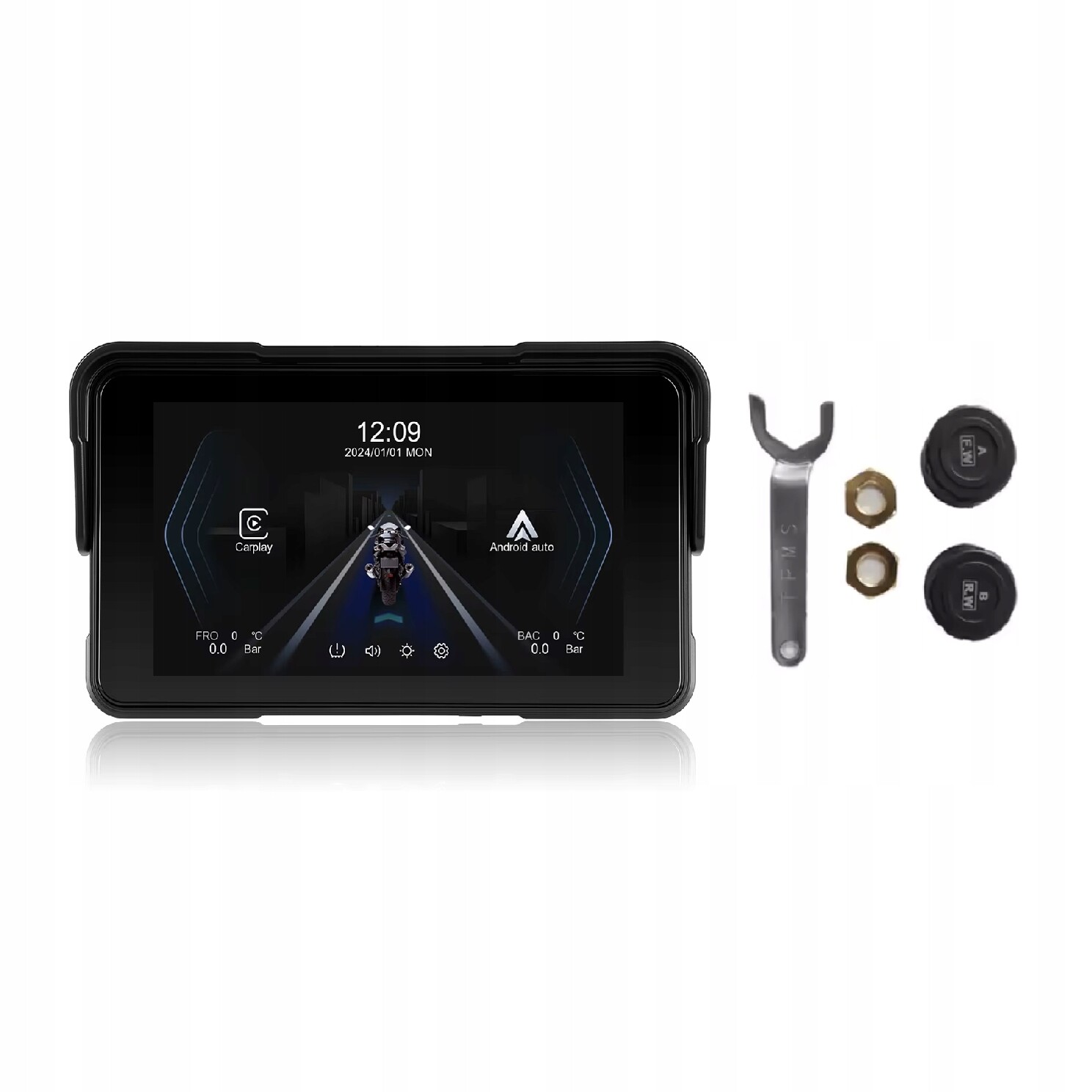 Motocyklový dotykový displej CarPlay Android Auto 5“ – sada s Tpms