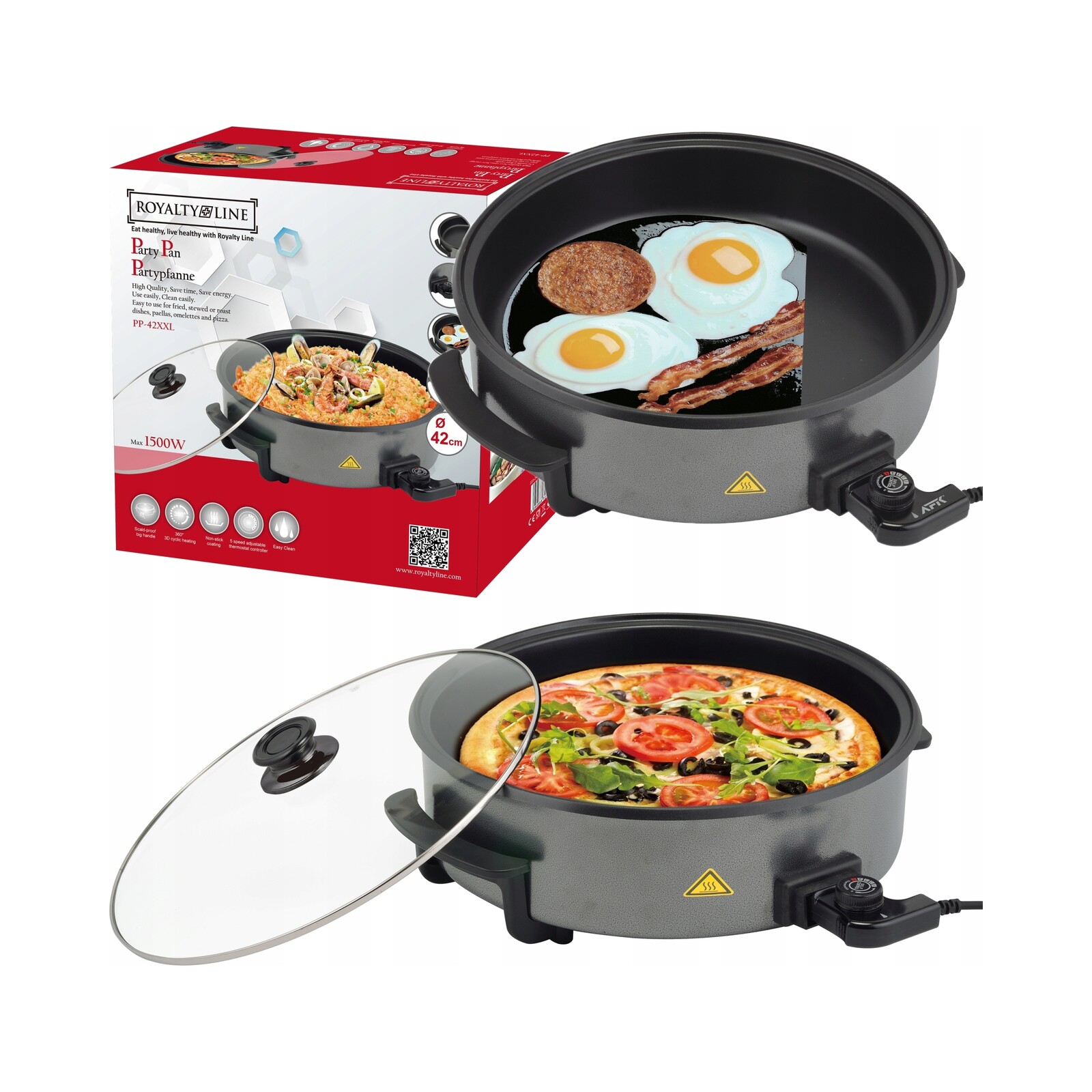 Elektrická Pánev Největší Pizza 42 cm XXL 1500W Nepřilnavá Non-stick